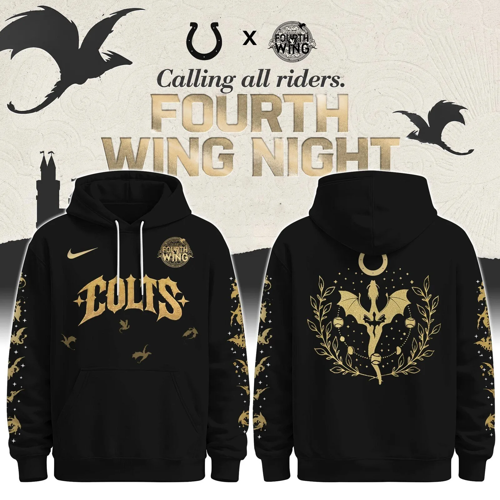 Indianapolis Colts Fourth Wing Night Golden Dragon Black Hoodie