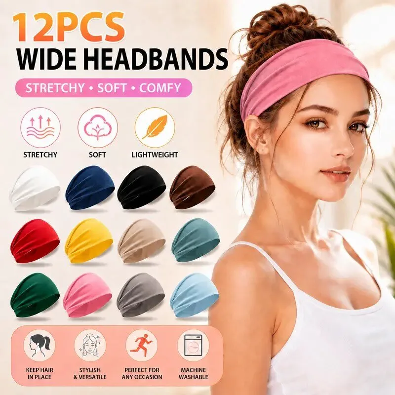 12 Pack Women's Wide Headbands Stretchy Soft Comfy Hair Accessories Set 5 12 pack women s wide headbands stretchy soft comfy hair accessories set featured