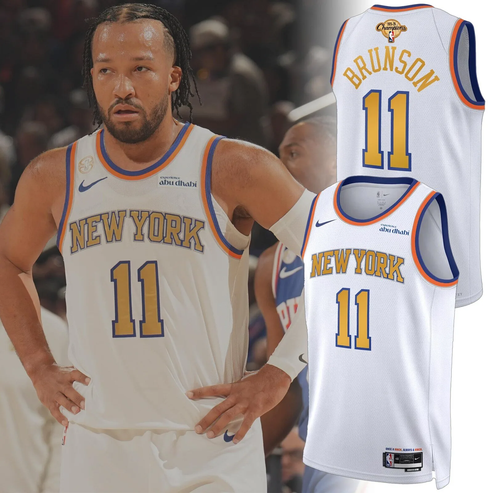 Jalen Brunson New York Knicks White Basketball Jersey with Champions Patch 1 Jalen Brunson New York Knicks White Basketball Jersey with Champions Patch