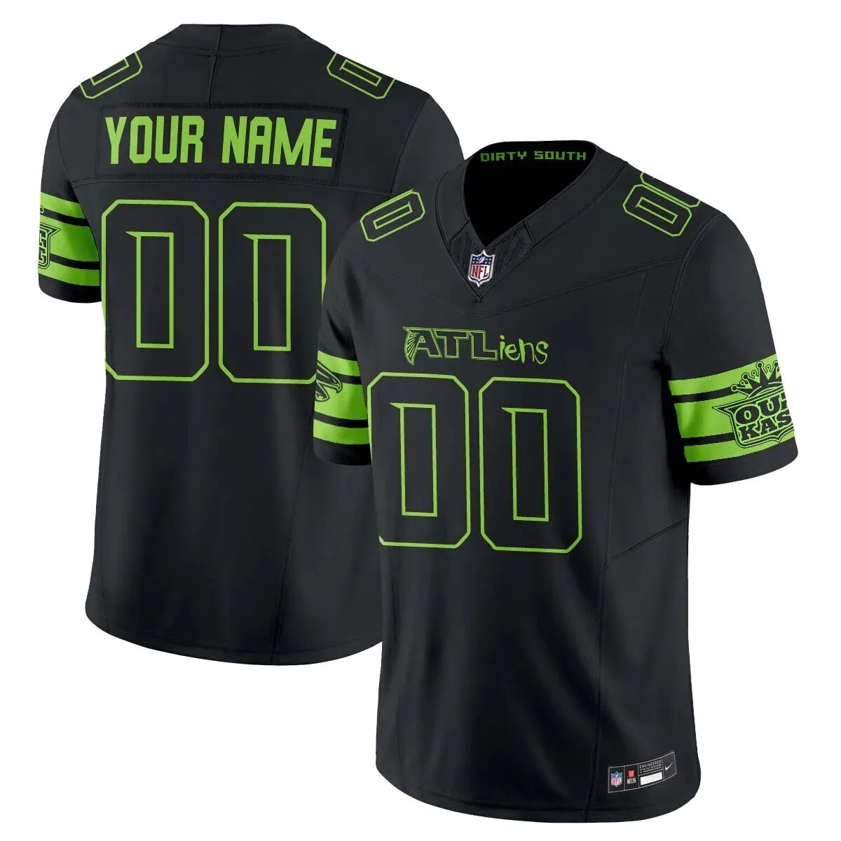 Atlanta Falcons ATLiens Dirty South Custom Black and Green Football Jersey 3 Atlanta Falcons ATLiens Dirty South Custom Black and Green Football Jersey