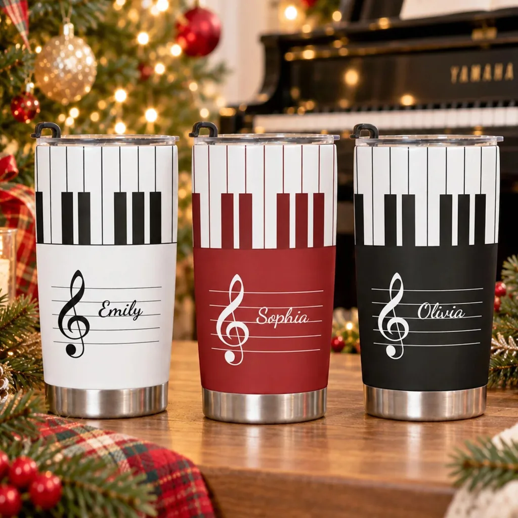 Personalized Piano Keyboard Treble Clef Music Notes Tumbler with Custom Name Personalized Piano Keyboard Treble Clef Music Notes Tumbler with Custom Name