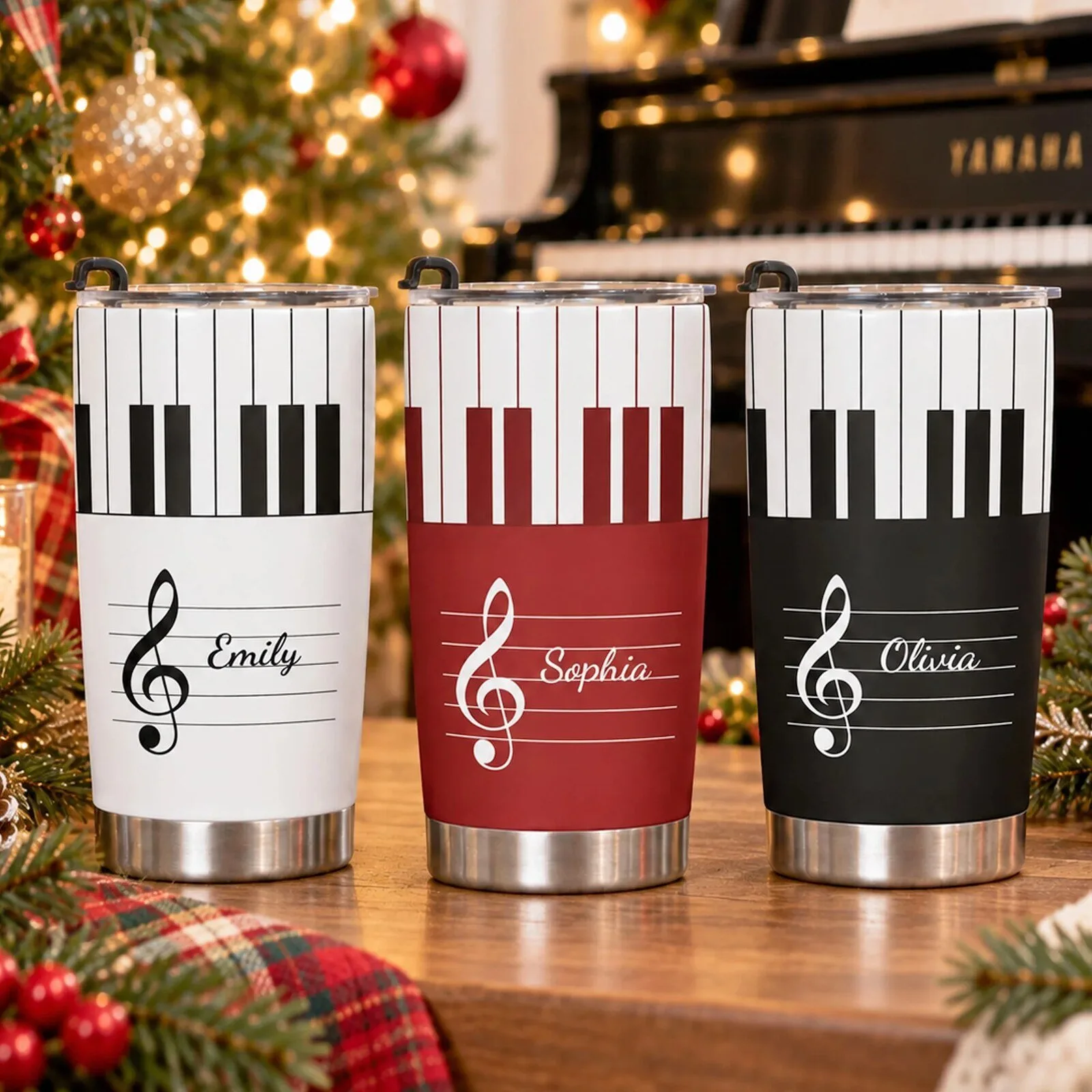 Personalized Piano Keyboard Treble Clef Music Notes Tumbler with Custom Name