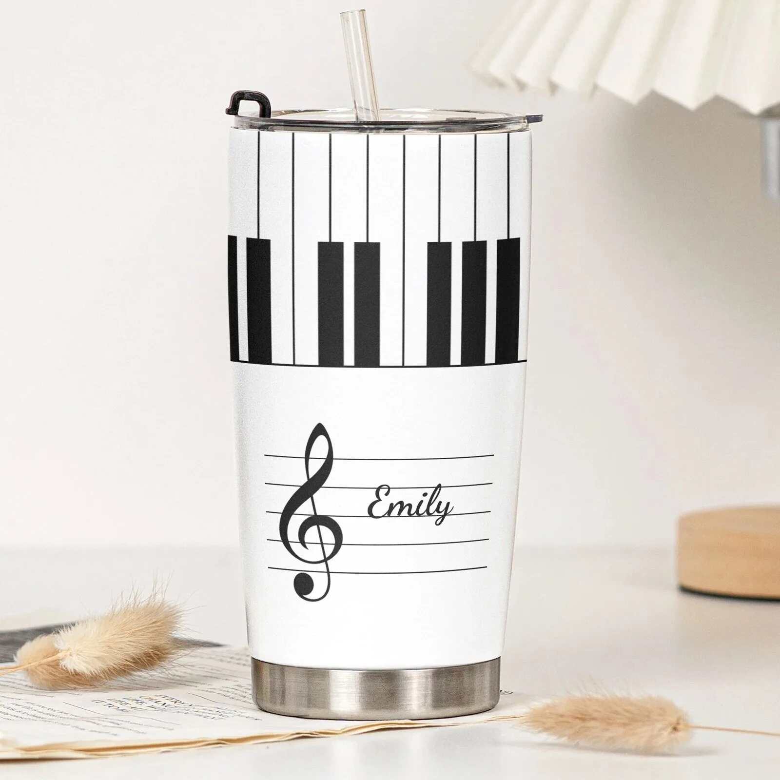 Personalized Piano Keyboard Treble Clef Music Notes Tumbler with Custom Name 15 Personalized Piano Keyboard Treble Clef Music Notes Tumbler with Custom Name