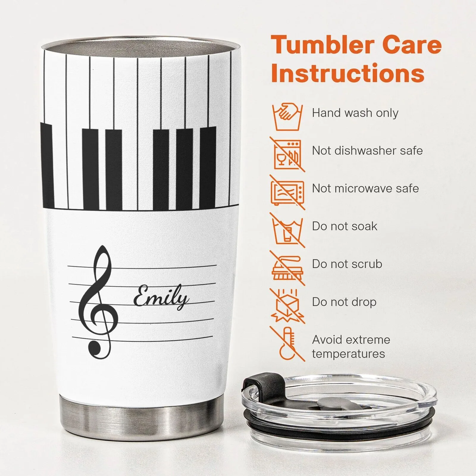 Personalized Piano Keyboard Treble Clef Music Notes Tumbler with Custom Name 16 Personalized Piano Keyboard Treble Clef Music Notes Tumbler with Custom Name