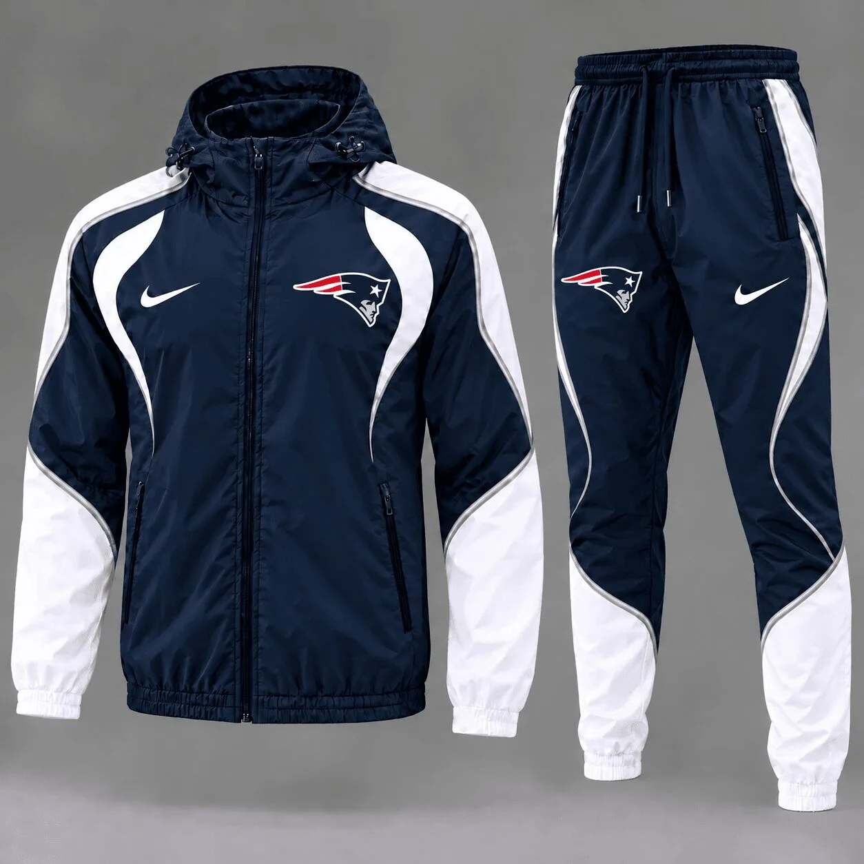 New England Patriots NFL Team Logo Navy Blue and White Tracksuit Jacket and Pants Set