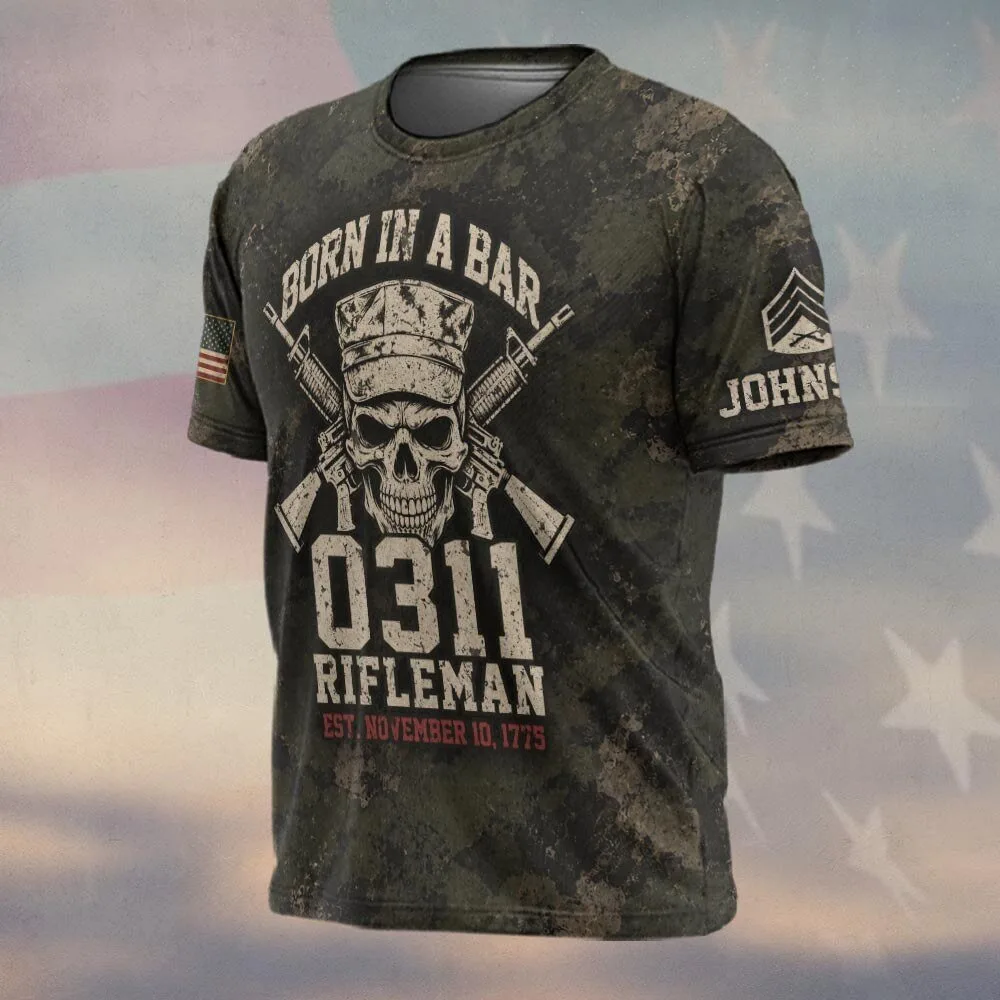 United States Marine Corps 0311 Rifleman Born In A Bar Camouflage T-Shirt 4 United States Marine Corps 0311 Rifleman Born In A Bar Camouflage T-Shirt