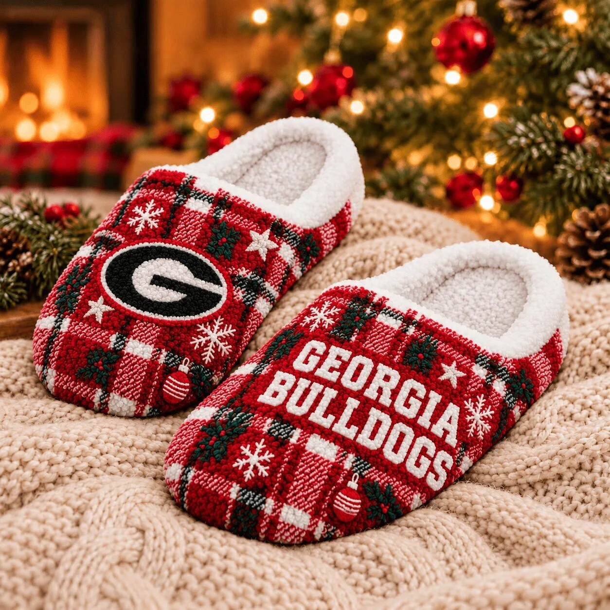 Georgia Bulldogs Christmas Plaid House Slippers