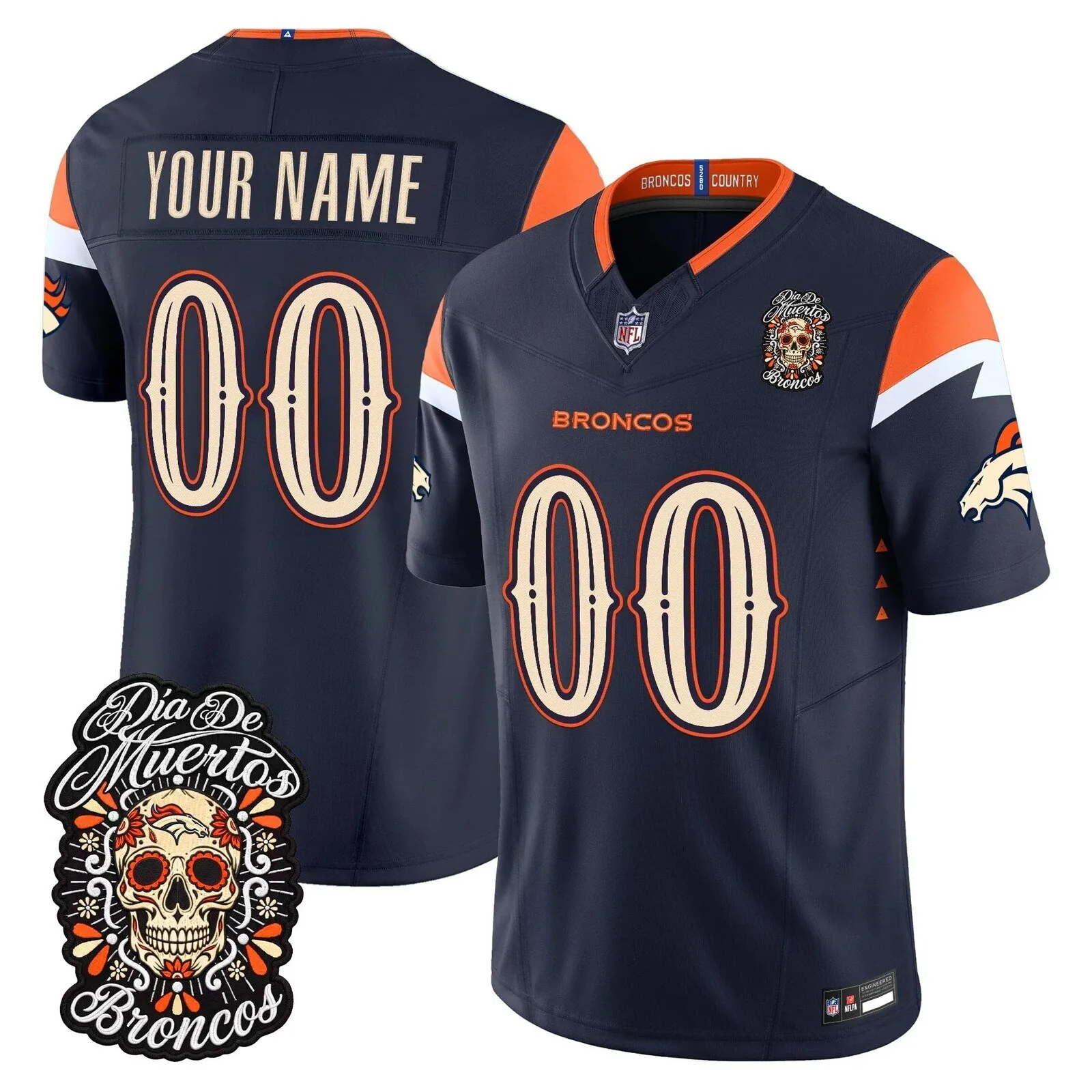 Denver Broncos Dia de los Muertos Custom Football Jersey