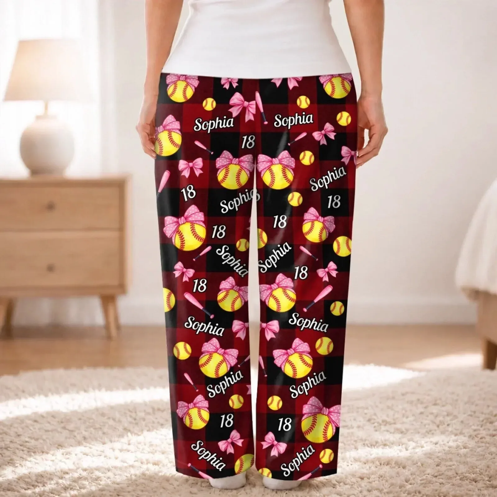 Personalized Softball Player Name and Number Pajama Pants for Women 10 Personalized Softball Player Name and Number Pajama Pants for Women