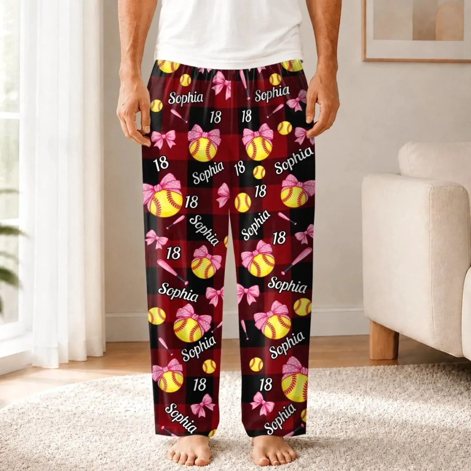 Personalized Softball Player Name and Number Pajama Pants for Women 11 Personalized Softball Player Name and Number Pajama Pants for Women