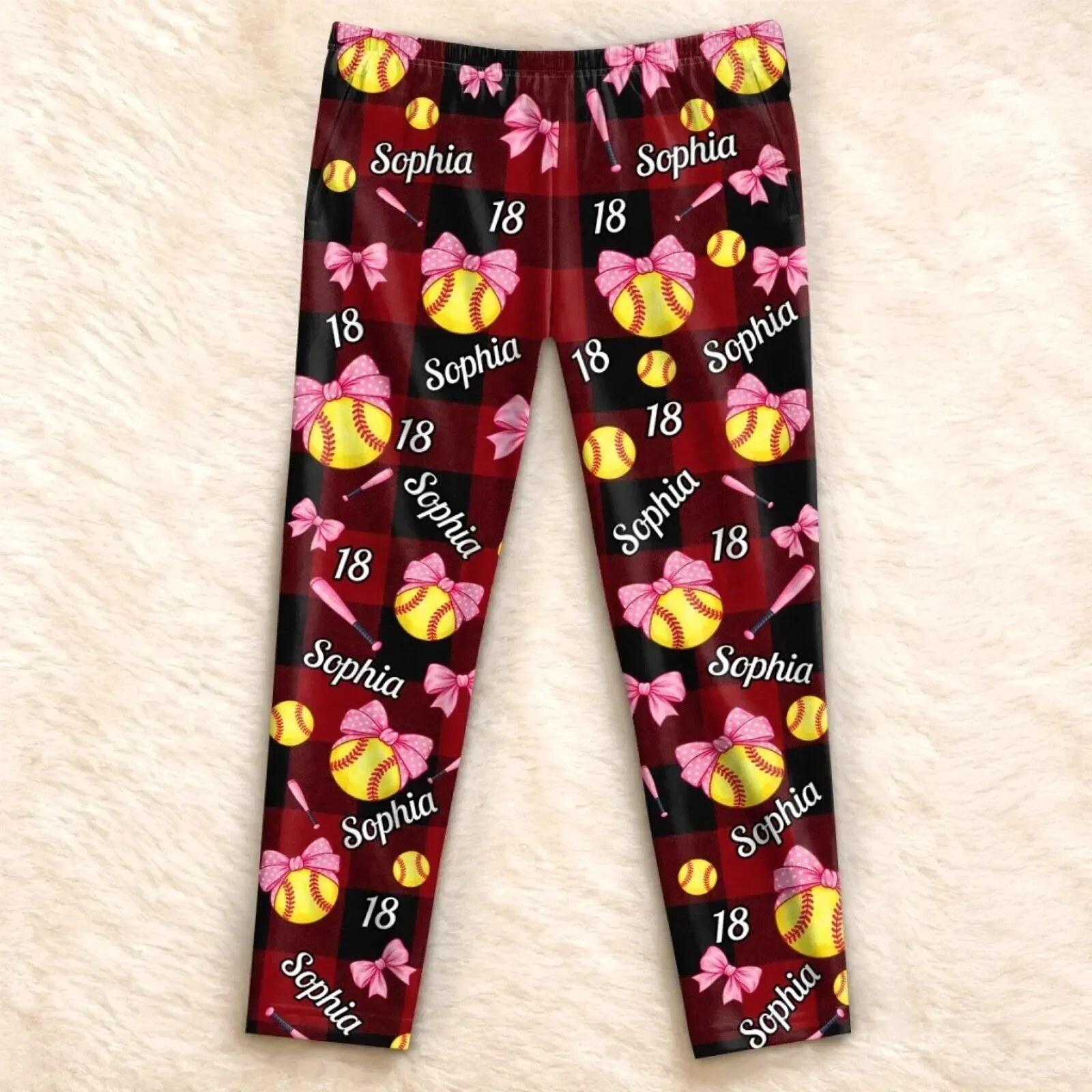 Personalized Softball Player Name and Number Pajama Pants for Women 12 Personalized Softball Player Name and Number Pajama Pants for Women