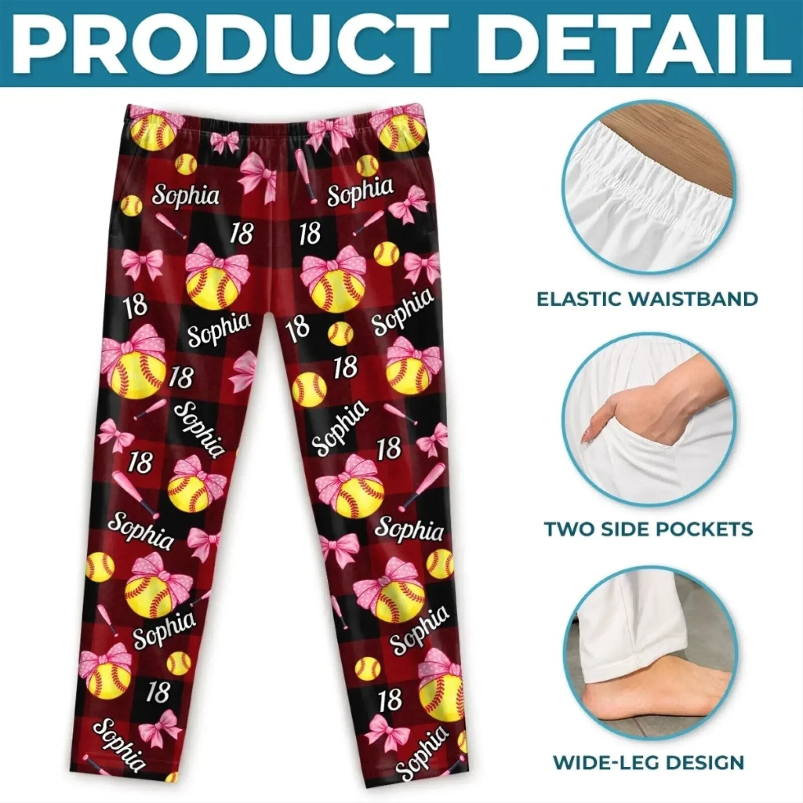 Personalized Softball Player Name and Number Pajama Pants for Women 14 Personalized Softball Player Name and Number Pajama Pants for Women