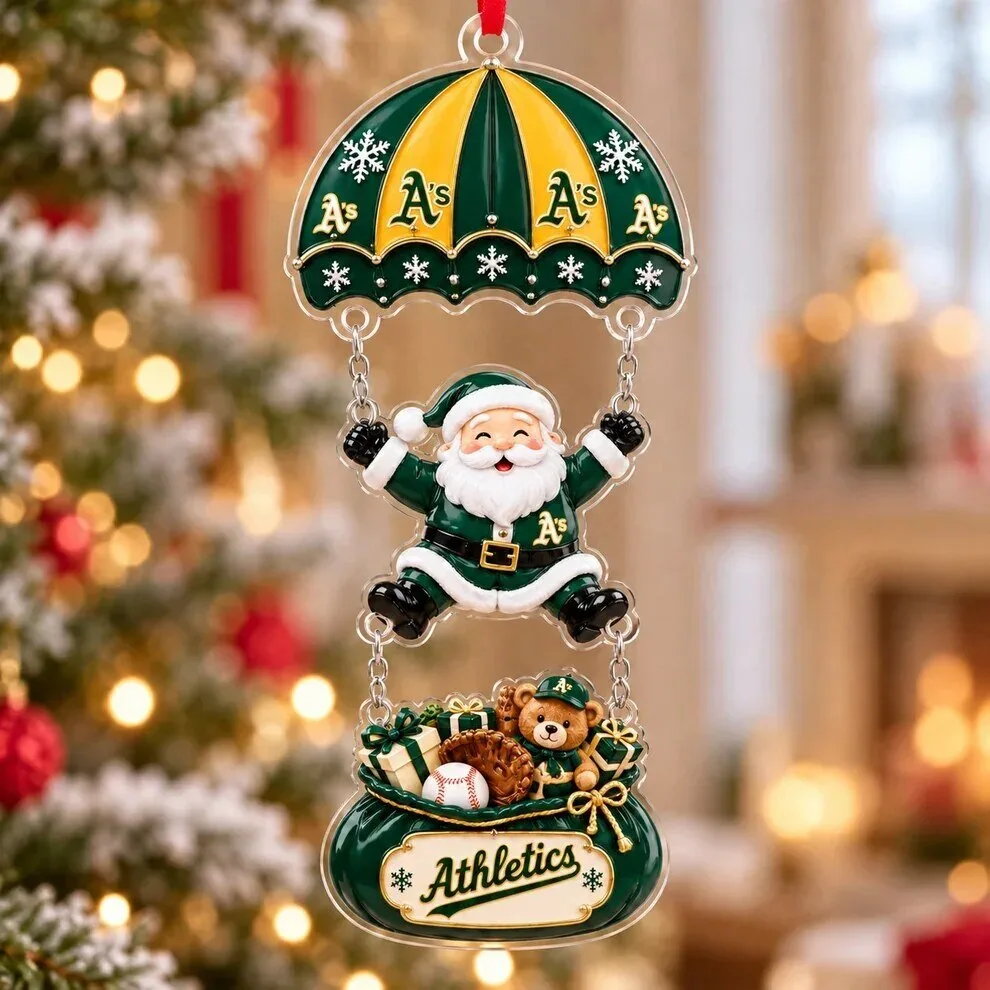 Oakland Athletics Santa Claus Parachute Christmas Tree Ornament