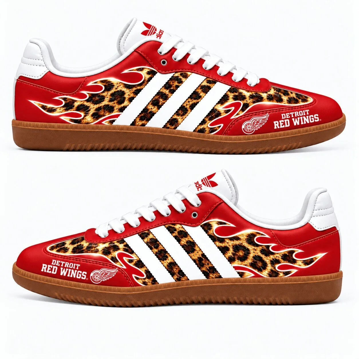 Detroit Red Wings Leopard Print Flames Adidas Samba Shoes
