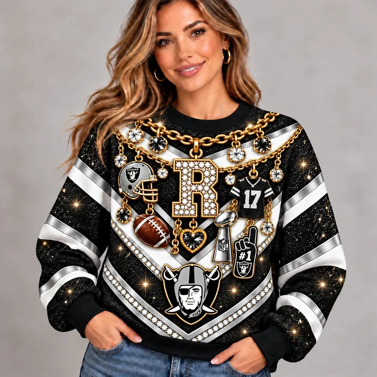 Las Vegas Raiders Football Team Luxury Bling Sweatshirt