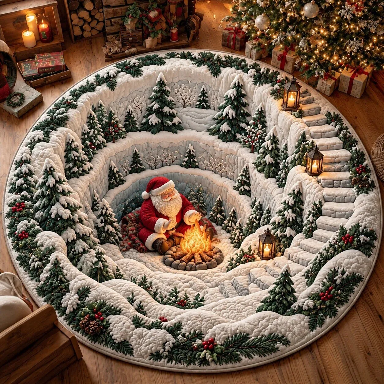 Jolly Santa Claus Christmas Tree Skirt Quilted Round Mat