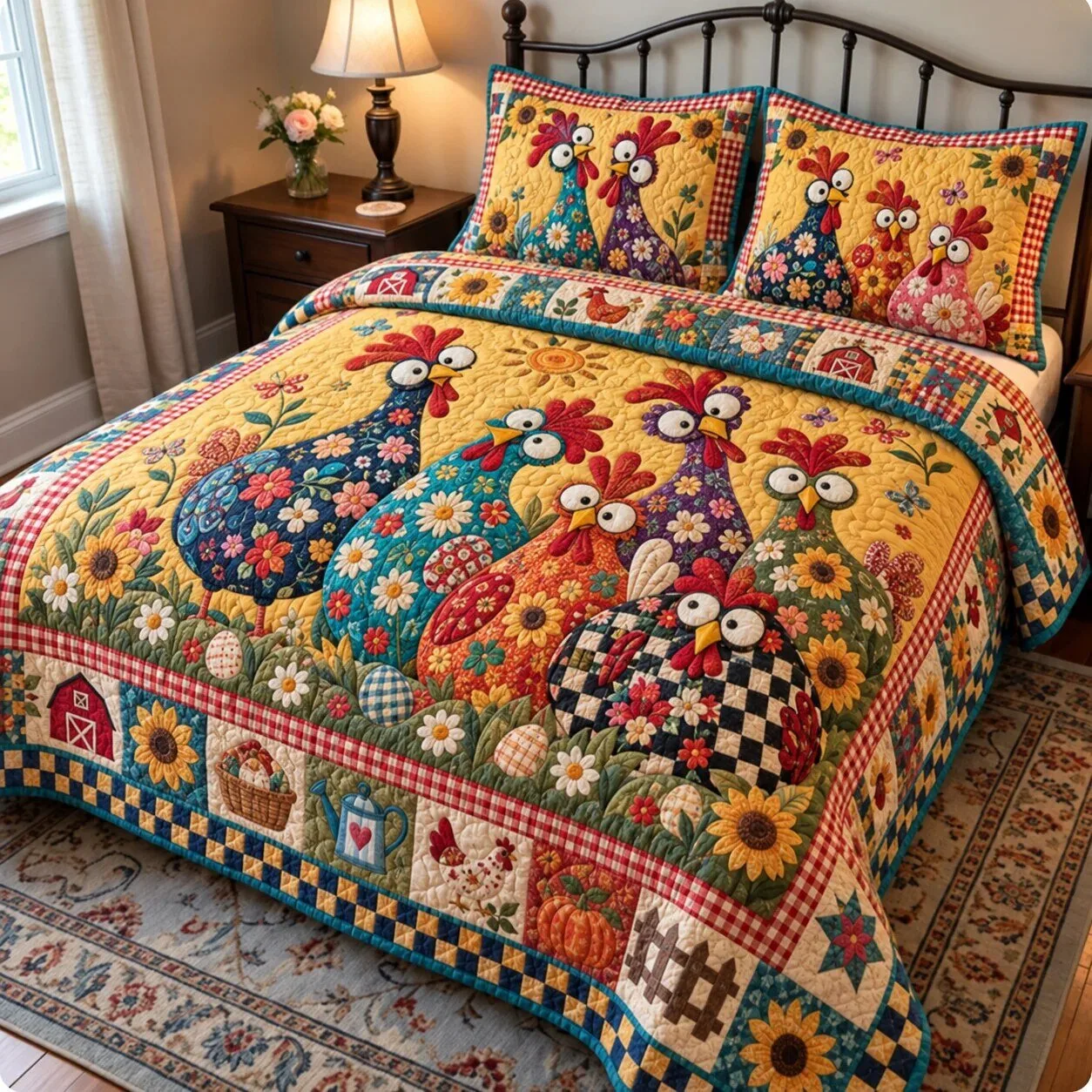 Farmhouse Chicken Quilted Bedding Set