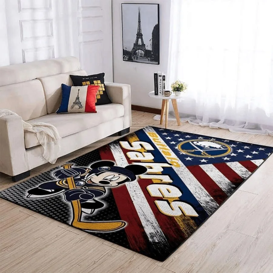 Buffalo Sabres Mickey Mouse Retro Style American Flag Area Rug