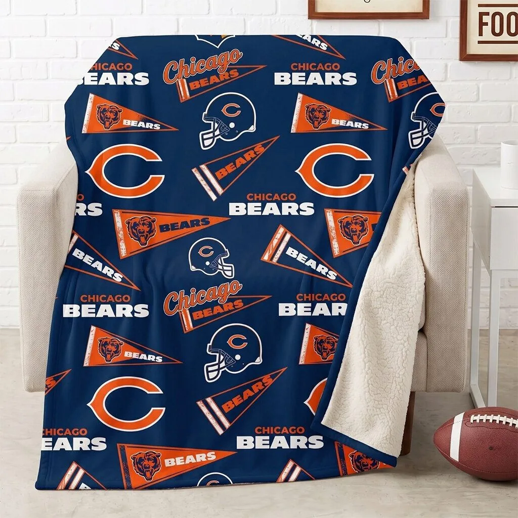 Chicago Bears National Football League Geometric Pattern Fleece Sherpa Blanket