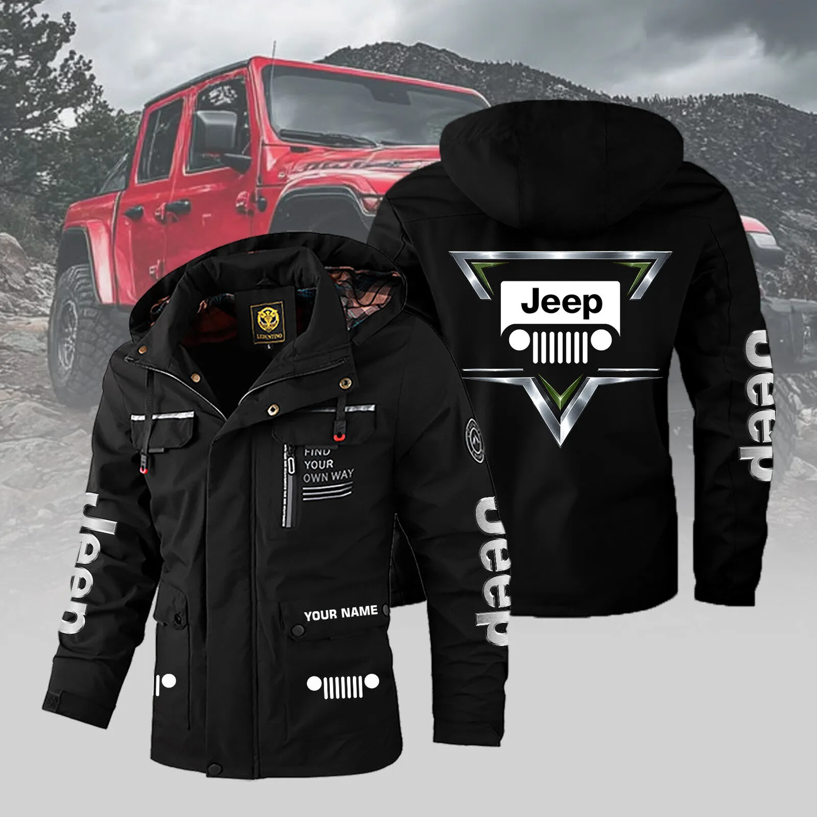 Jeep Logo Find Your Own Way Black Outdoor Windbreaker Jacket